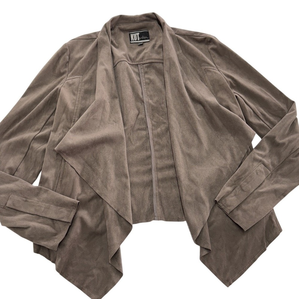 KUT from the Kloth Jacket Womens Size Small Taupe Drape‎ Front Faux Suede